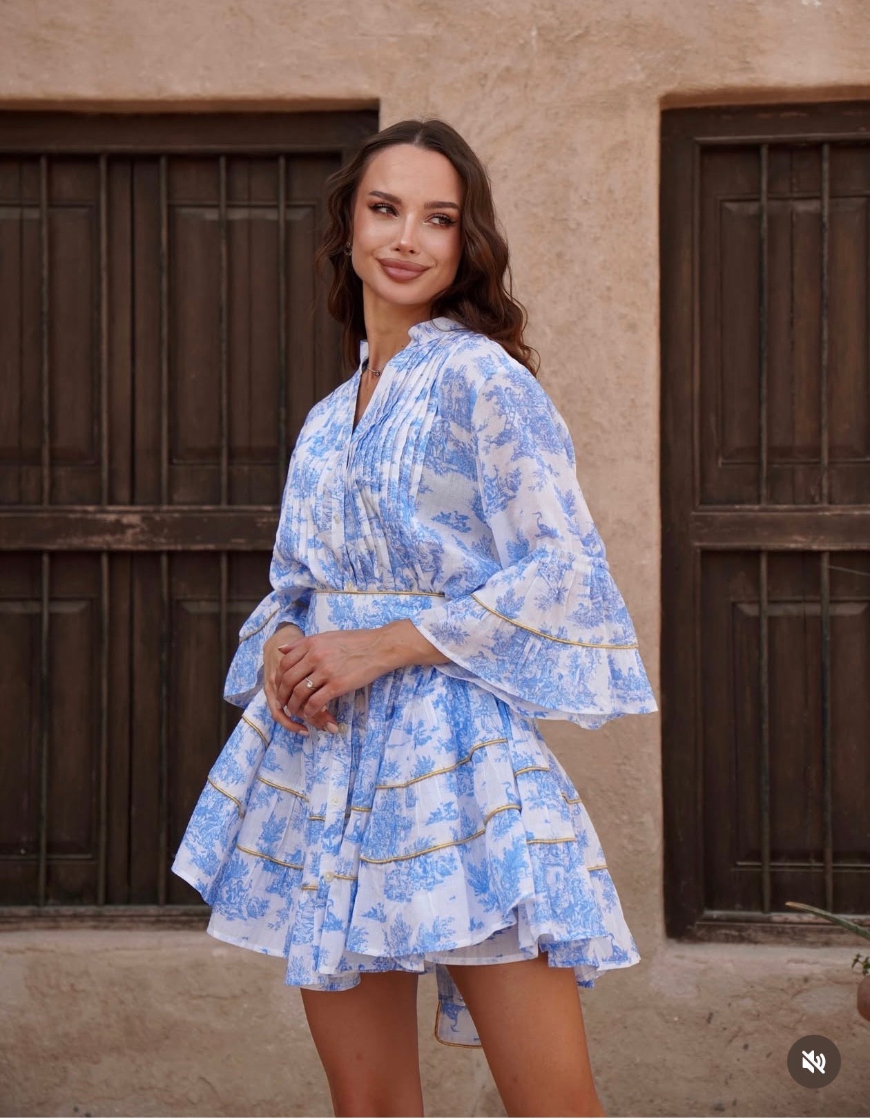 ROBE COURTE TOILE DE JOUY, BLEU