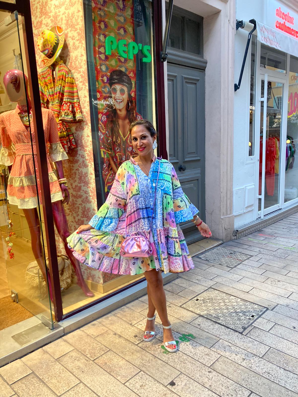 Bandana print TIE DIE Dress (ROBE LONGUEUR MEDIUM)