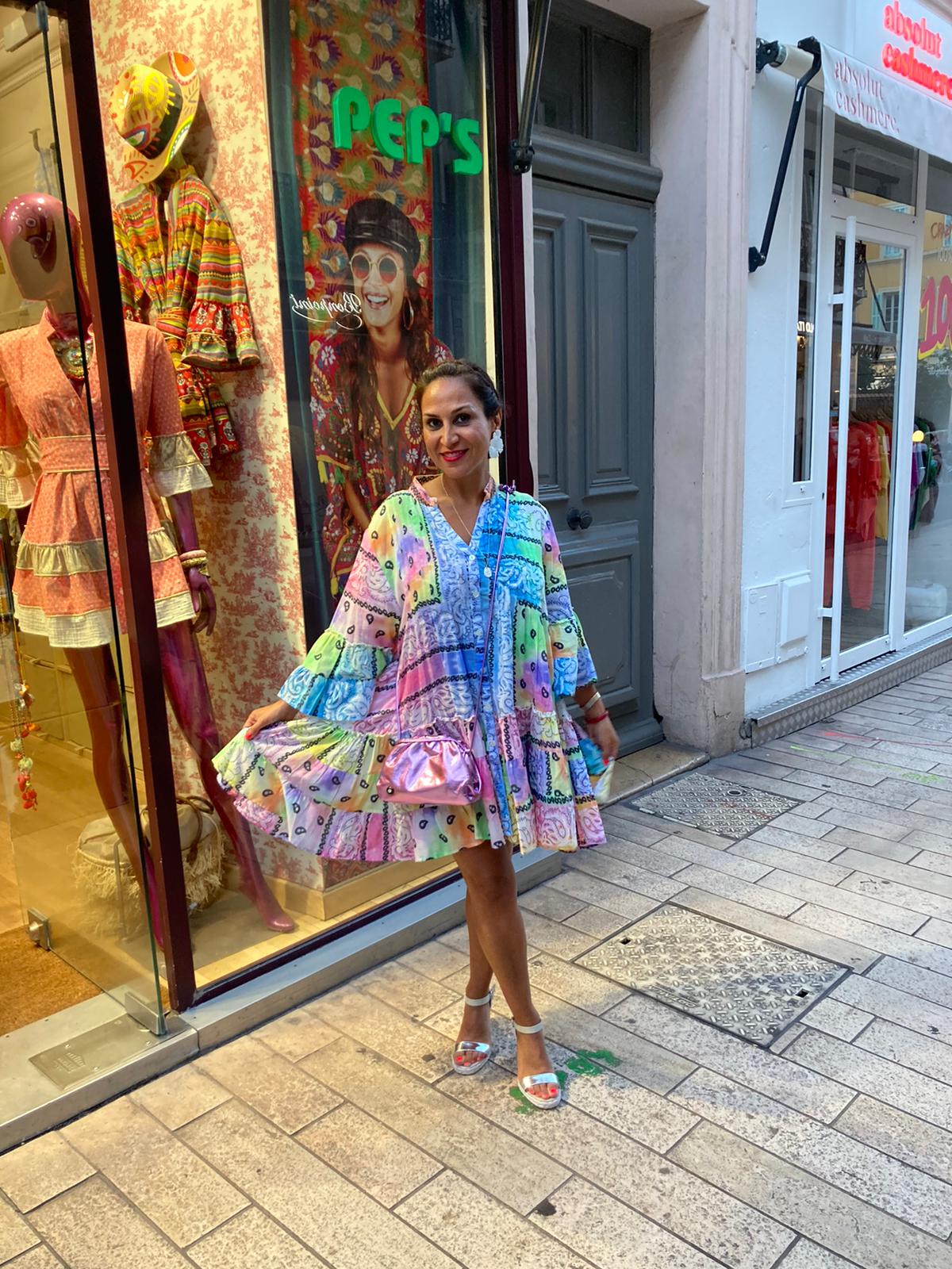 Bandana print TIE DIE Dress (ROBE LONGUEUR MEDIUM)