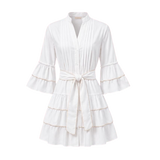 Robe courte blanche Boutique Pep's en coton avec manches évasées et ceinture à nouer