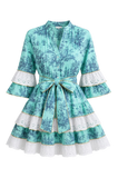 Robe courte Boutique Pep's New Toile Broderie vert d'eau en coton avec volants en dentelle blanche
