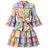 Robe courte Boutique Pep's en coton multicolore avec imprimé bandana, manches à volants et ceinture à nouer