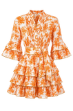 Robe courte orange à motif floral de la collection Toile Capsule par Boutique Pep's en coton avec volants
