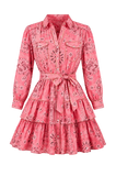 Robe courte Boutique Pep's Bandana Western rose en coton avec imprimé cachemire et ceinture à nouer