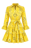 Robe courte Boutique Pep's jaune à motif bandana western en coton avec ceinture à nouer et manches à volants