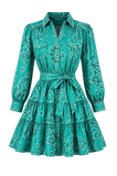 Robe courte Boutique Pep's Bandana Western en coton vert turquoise à motif cachemire avec ceinture à nouer