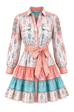 Robe courte Boutique Pep's Navajo en coton rose et bleu avec imprimé ethnique et ceinture à nouer