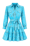 Robe courte Bandana Western Boutique Pep's en coton bleu Capri avec imprimé cachemire et ceinture à nouer