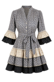 Robe courte Boutique Pep's Brocard en coton noir et doré à volants et manches évasées